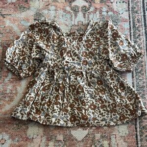 Rylee + Cru Cream Top with Brown & Gray Floral Print